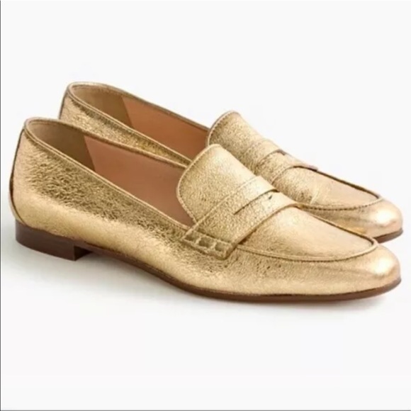 J. Crew Shoes - NIB J.Crew Gold Leather Metallic Loafers size 10